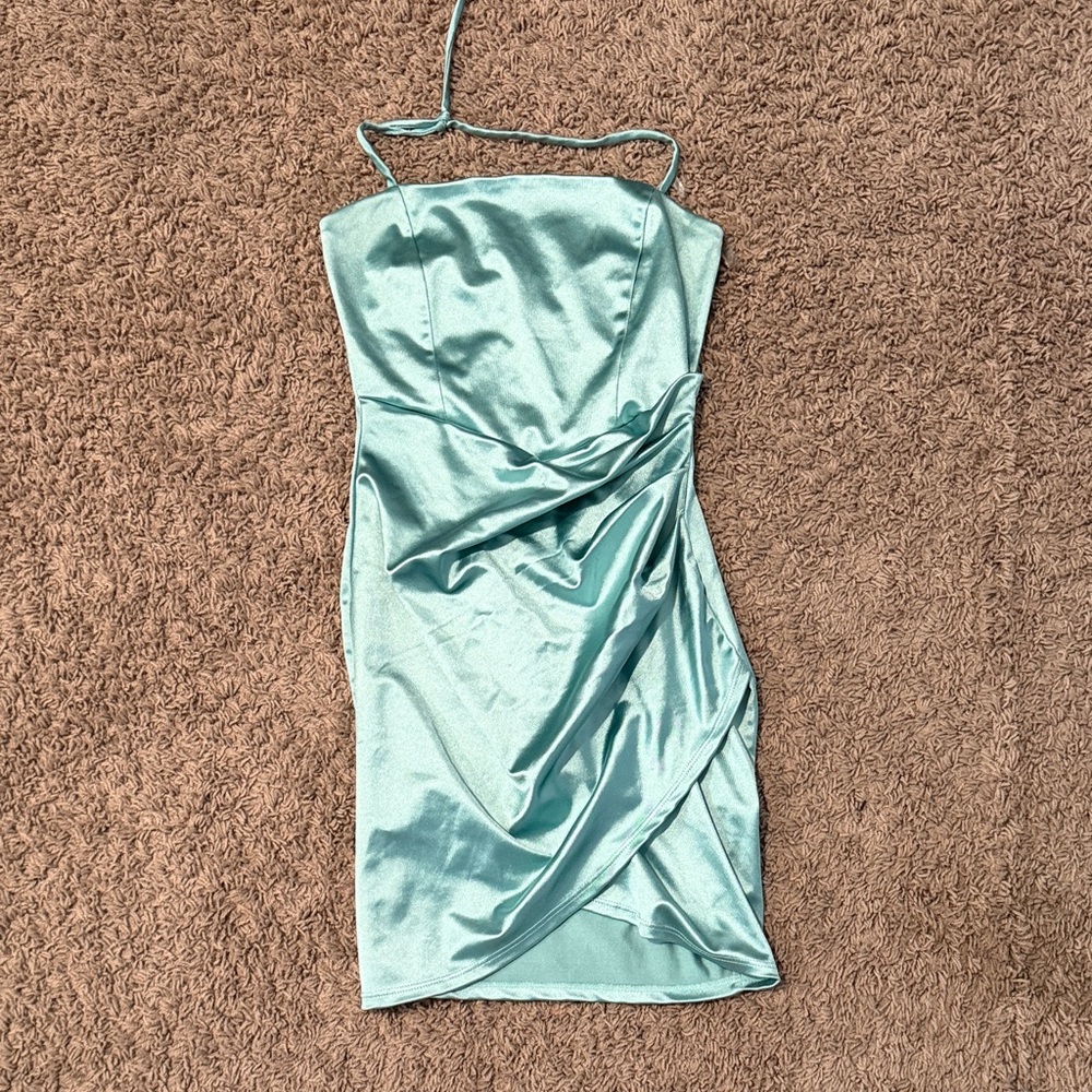 Windsor Satin Mini Dress in Aqua